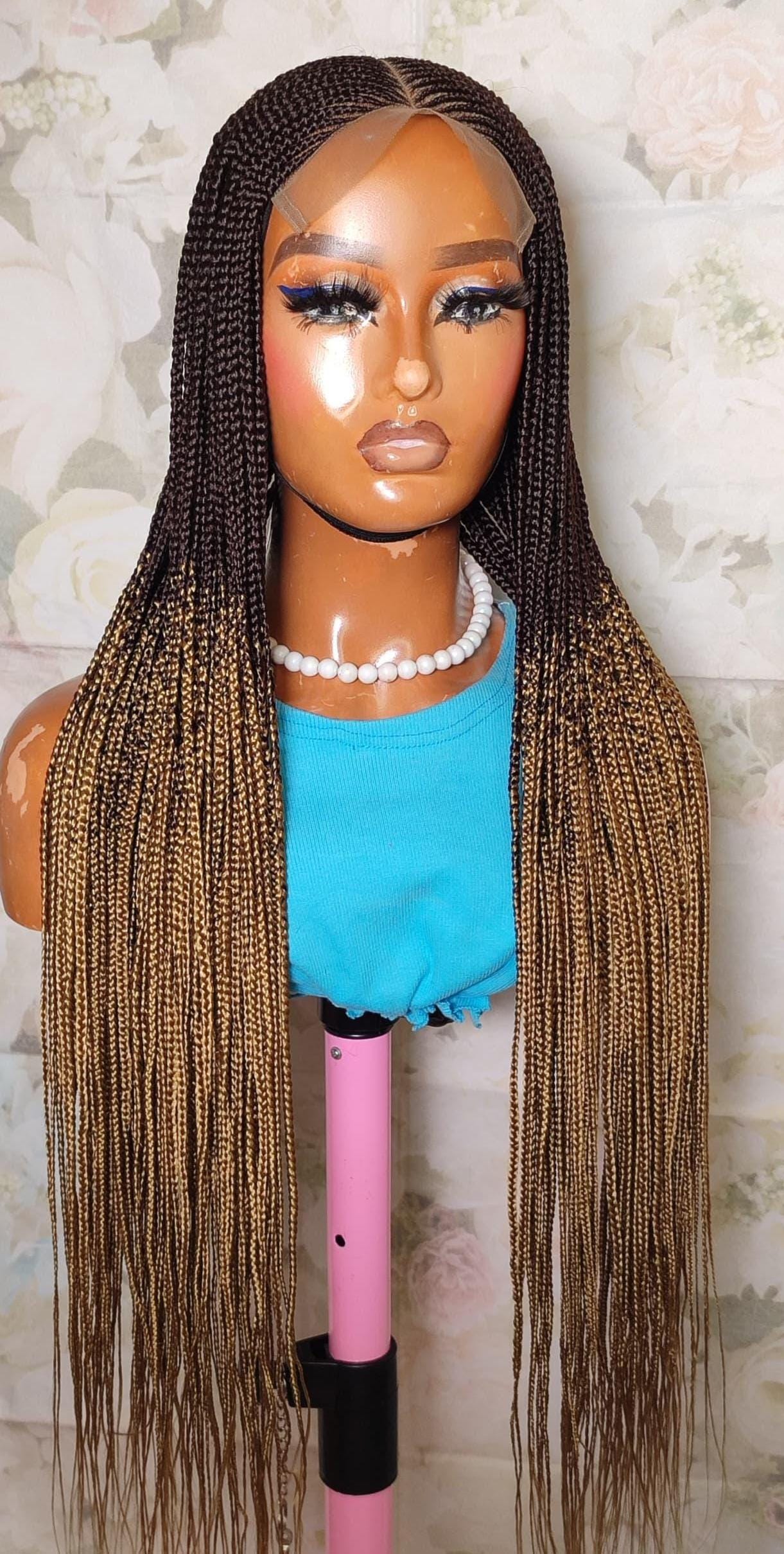 Braided Wigs for Black Women 30" Brown & Gold Cornrow Braid Wig – Middle Part Lace Frontal – product image 7