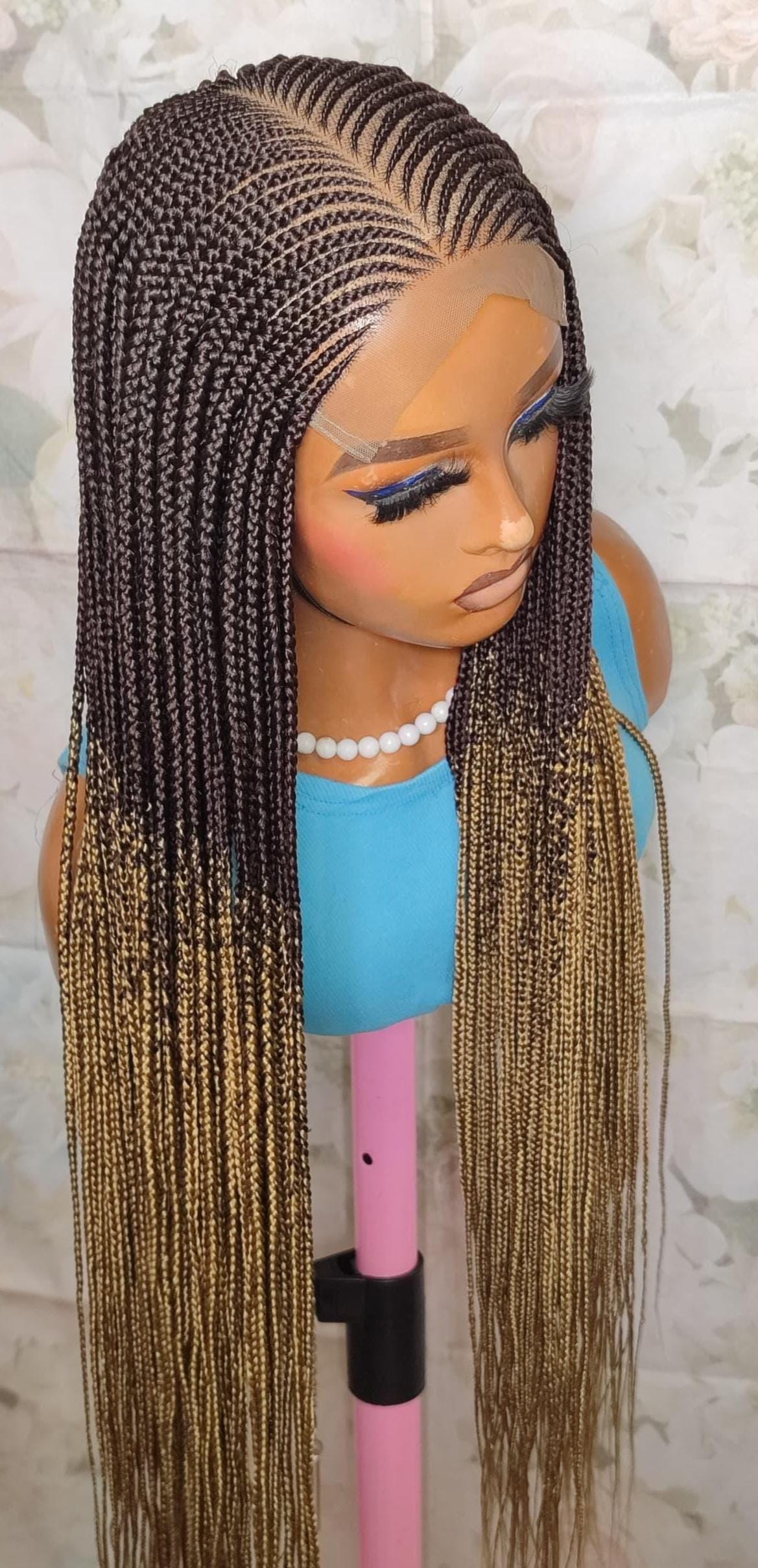 Braided Wigs for Black Women 30" Brown & Gold Cornrow Braid Wig – Middle Part Lace Frontal – product image 4