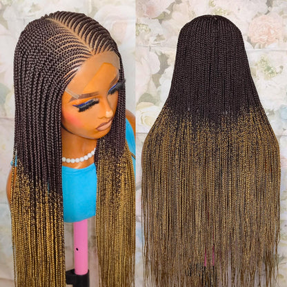 Braided Wigs for Black Women 30" Brown & Gold Cornrow Braid Wig – Middle Part Lace Frontal – product image 3