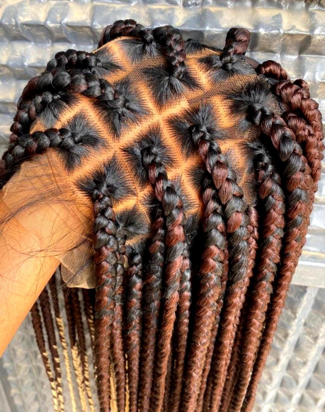 Chunky Knotless Big Box Braided Wig for Black Women – baby hair full lace african single jumbo braids human hair wig – 30in wig – product image 3