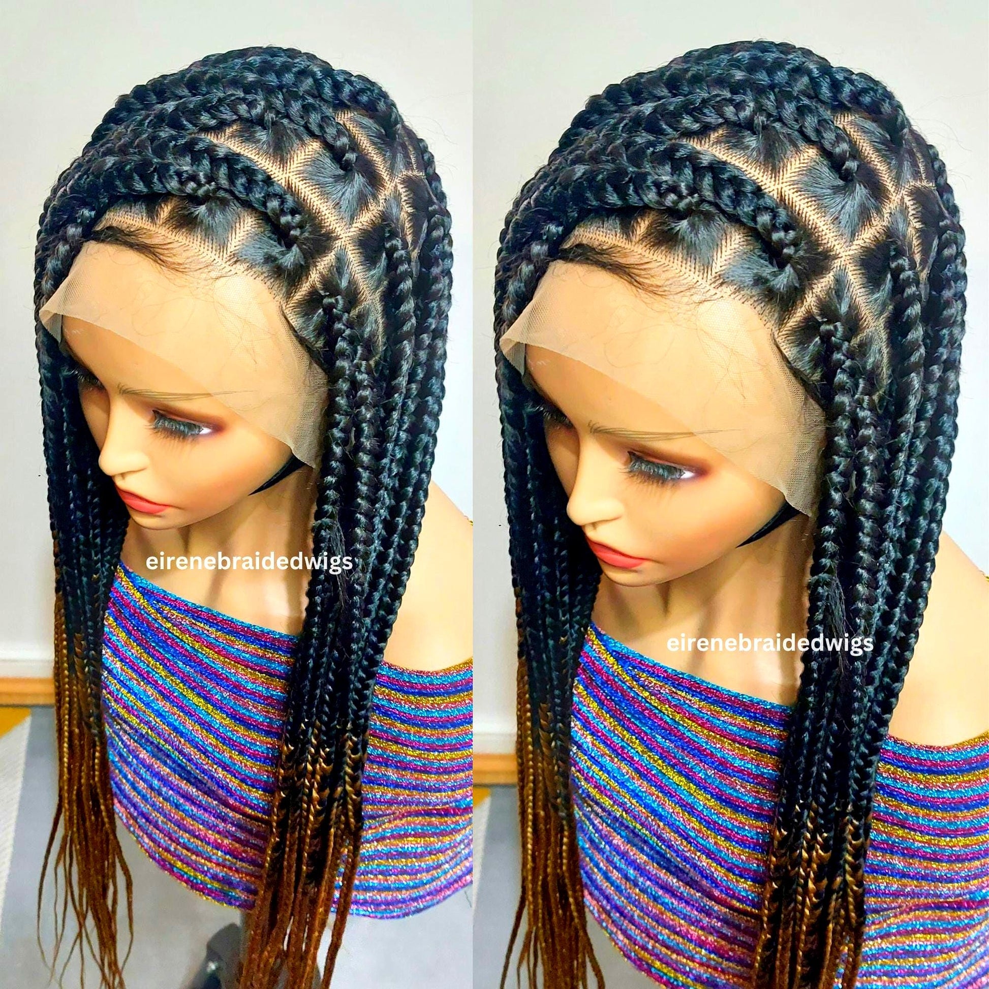 Chunky Knotless Big Box Braided Wig for Black Women – baby hair full lace african single jumbo braids human hair wig – 30in wig – product image 1