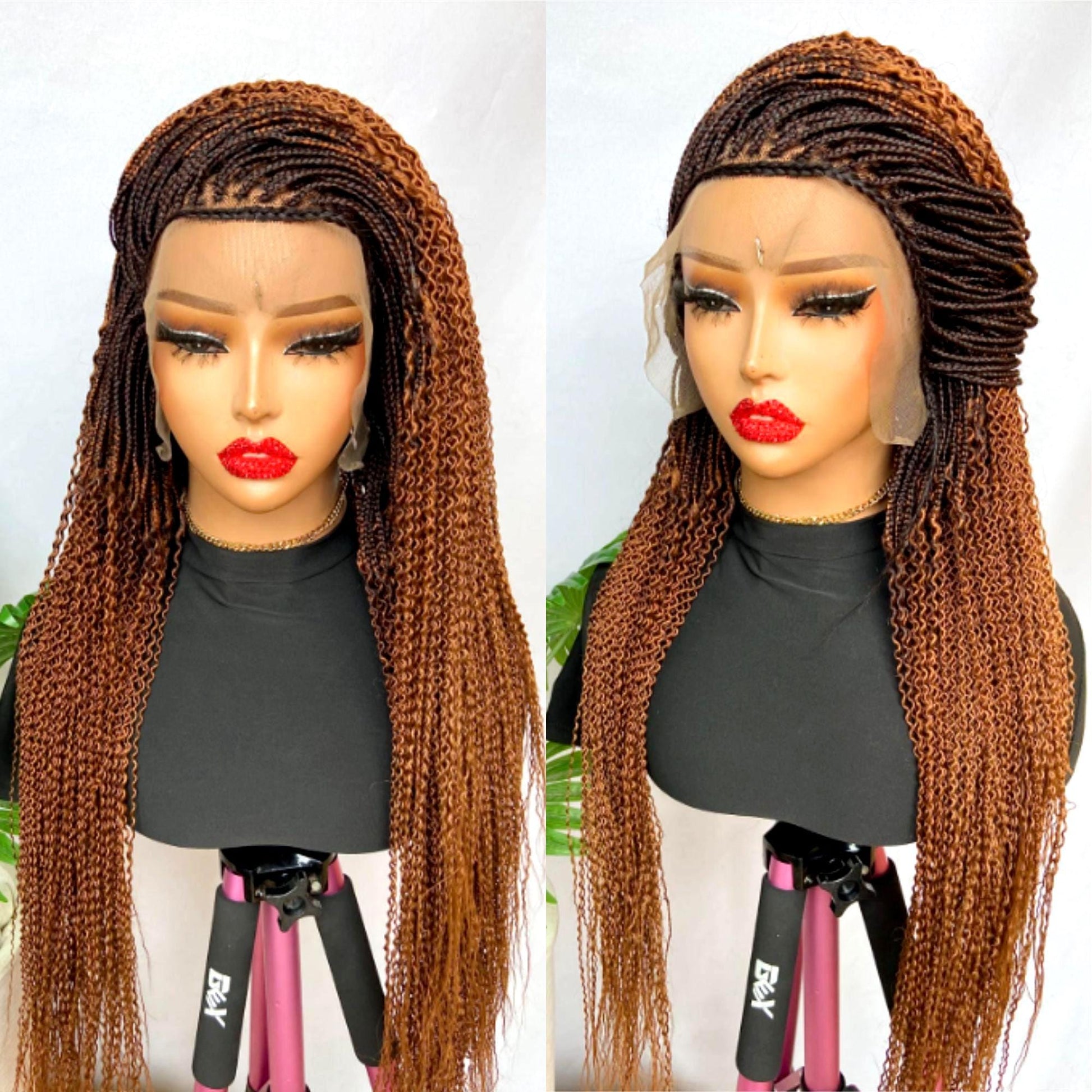 Braided Wigs for Black Women Handmade 30" Spiral Braided Wig – Ombre Brown Ginger Lace Closure – product image 2