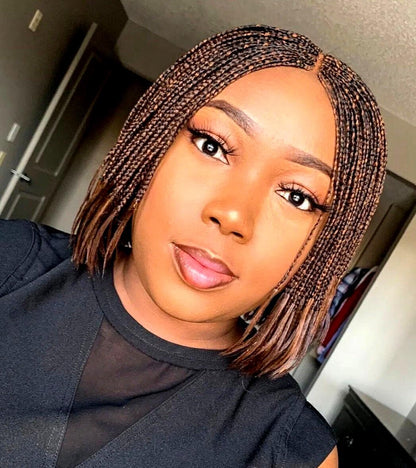 Braided Wigs for Black Women Bob Braided Wig – Short Brown Cornrow Wig with Lace Front – product image 2