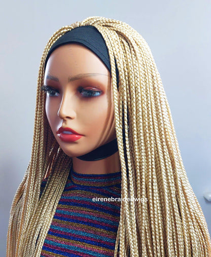 Braided Wigs for Black Women Blonde Braided Headband Wig – Long Box Braids – Crochet Ponytail Updo – product image 2