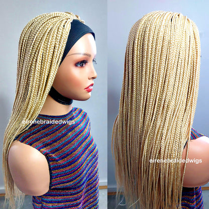 Braided Wigs for Black Women Blonde Braided Headband Wig – Long Box Braids – Crochet Ponytail Updo – product image 3