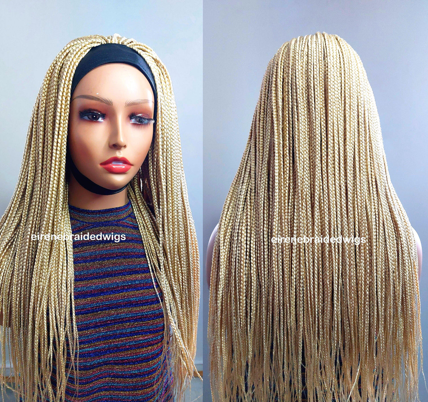Braided Wigs for Black Women Blonde Braided Headband Wig – Long Box Braids – Crochet Ponytail Updo – product image 1