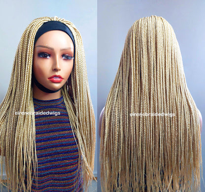 Braided Wigs for Black Women Blonde Braided Headband Wig – Long Box Braids – Crochet Ponytail Updo – product image 1