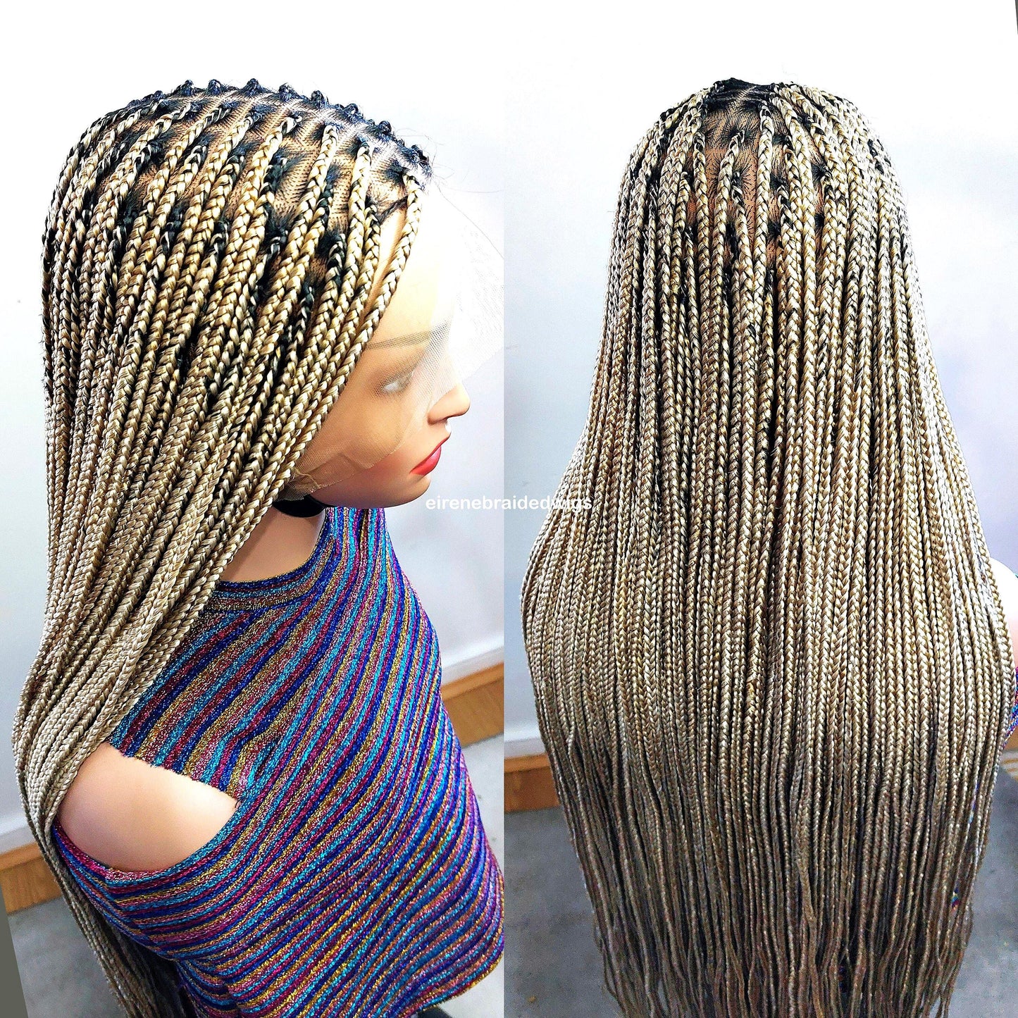 Braided Wigs for Black Women Knotless Box Braided Wig – Long Blonde Boho Goddess Locs – Full Lace – product image 1