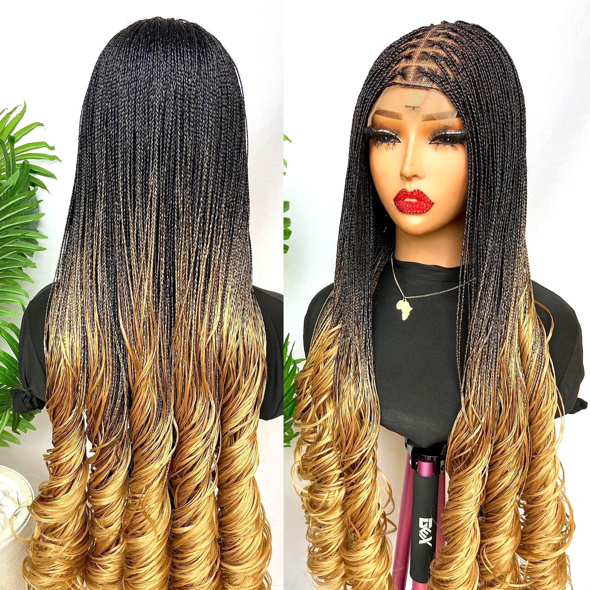 Braided Wigs for Black Women Knotless Micro Twist Braided Wig – Spanish Curls Human Hair Lace Front – product image 2