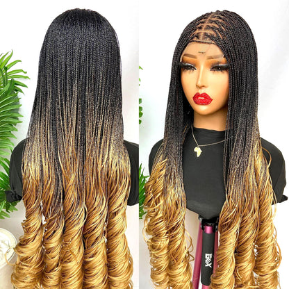 Braided Wigs for Black Women Knotless Micro Twist Braided Wig – Spanish Curls Human Hair Lace Front – product image 2