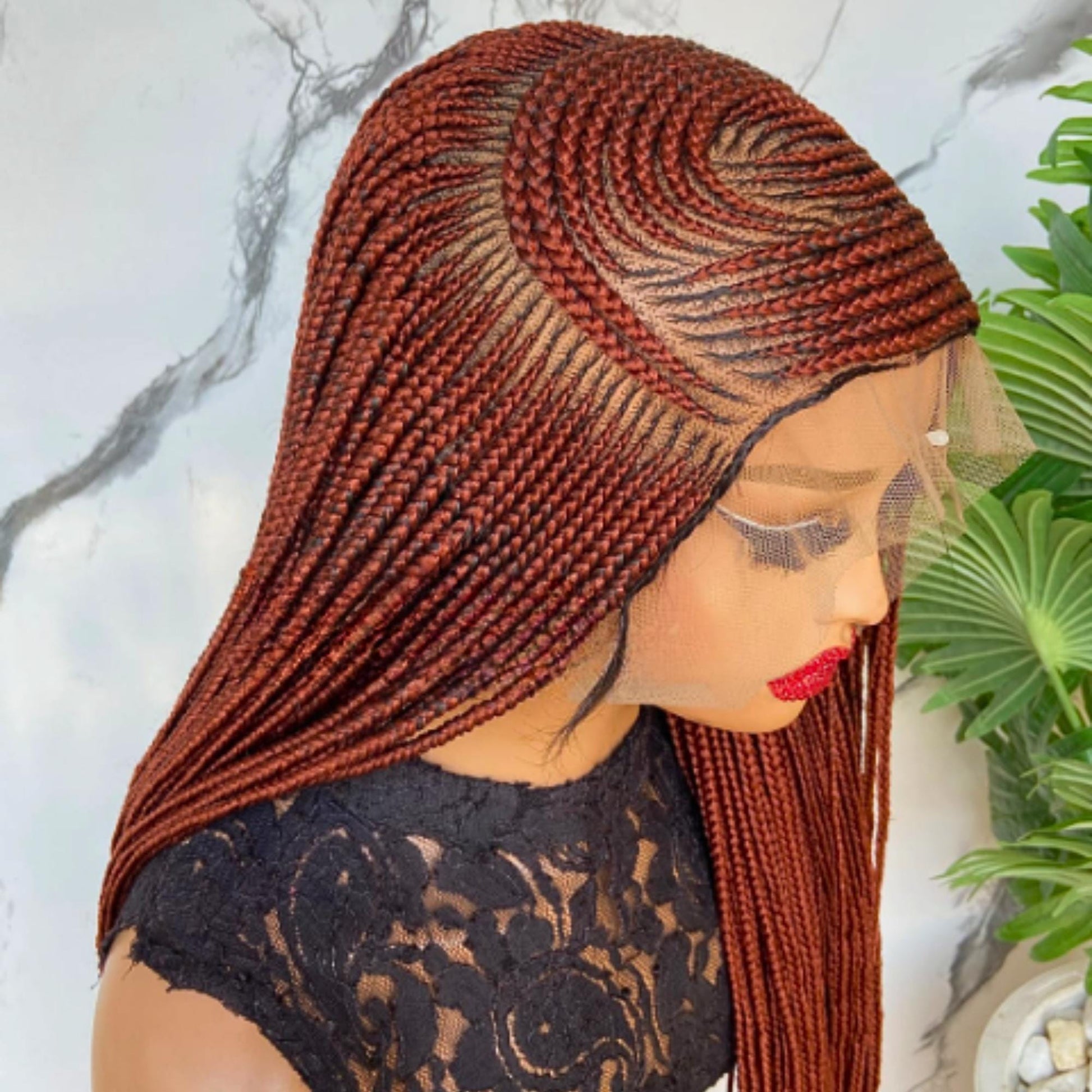 Braided Wigs for Black Women Braided Wig – C-Cut Lace Frontal – Red Gold Black Rainbow Box Braid – product image 1