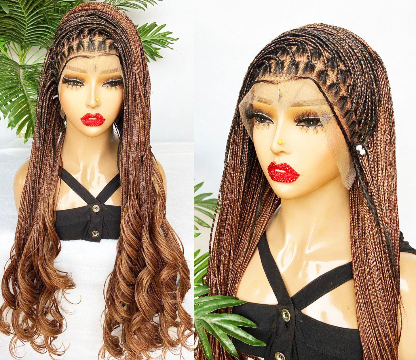 Full lace frontal knotless box braids wig for Black Women – French curls silk deep wave twist braided wig – Spanish curl spiral – product image 1