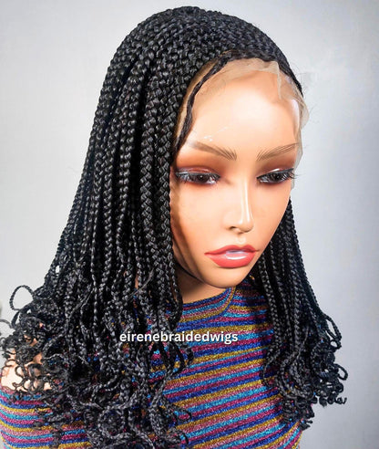 Braided Wigs for Black Women Bob Braided Wig – 12-Inch Lace Frontal Human Hair - Black Box Braids – product image 5