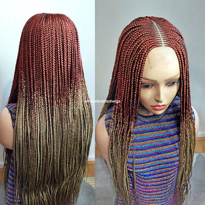 Braided Wigs for Black Women 30 Inch Fulani Braided Wig – Red & Gold Cornrow – Lace Front – product image 2