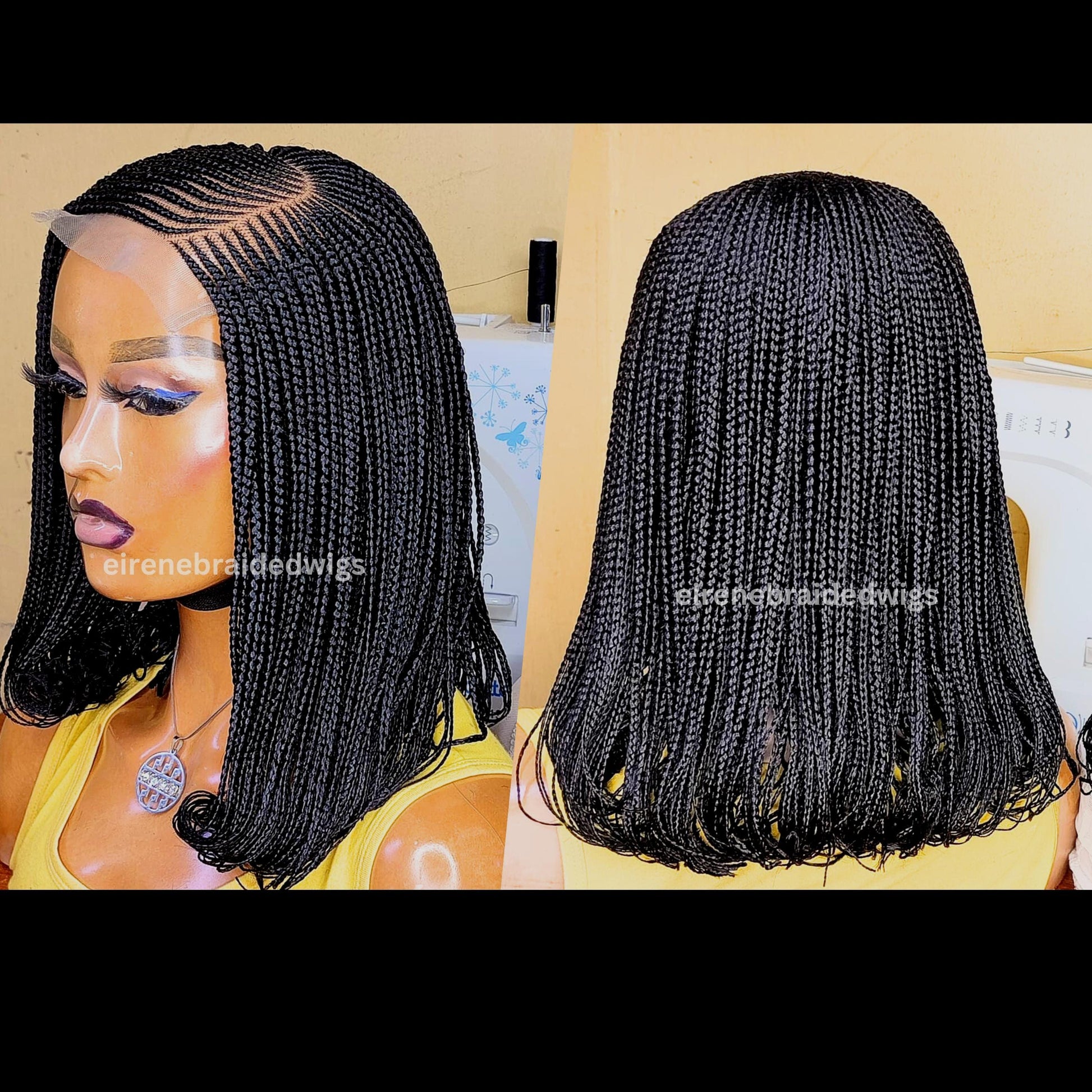 C-cut Cornrow braided wig for Black Women – Curly human hair lace-frontal african tribal light-weight side-parting 14inch long box – product image 1
