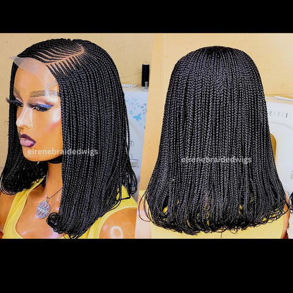 C-cut Cornrow braided wig for Black Women – Curly human hair lace-frontal african tribal light-weight side-parting 14inch long box – product image 1