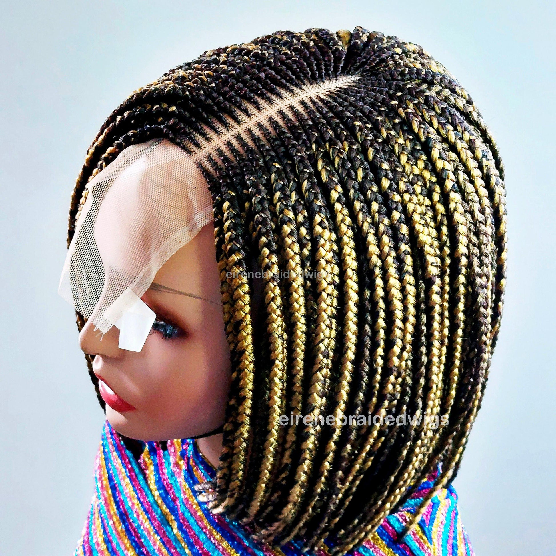 Braided Wigs for Black Women Bob Braids Wig – Short Brown Cornrow Wig with Gold Side Part – product image 8