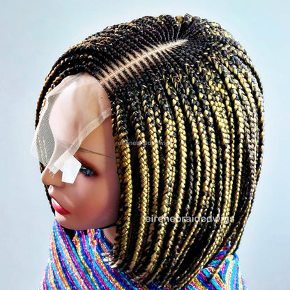Braided Wigs for Black Women Bob Braids Wig – Short Brown Cornrow Wig with Gold Side Part – product image 8