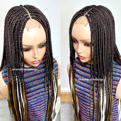 Braided Wigs for Black Women 35 Inch Box Braids Wig – Lace Closure – Brown Yellow White Silver Braids – product image 2