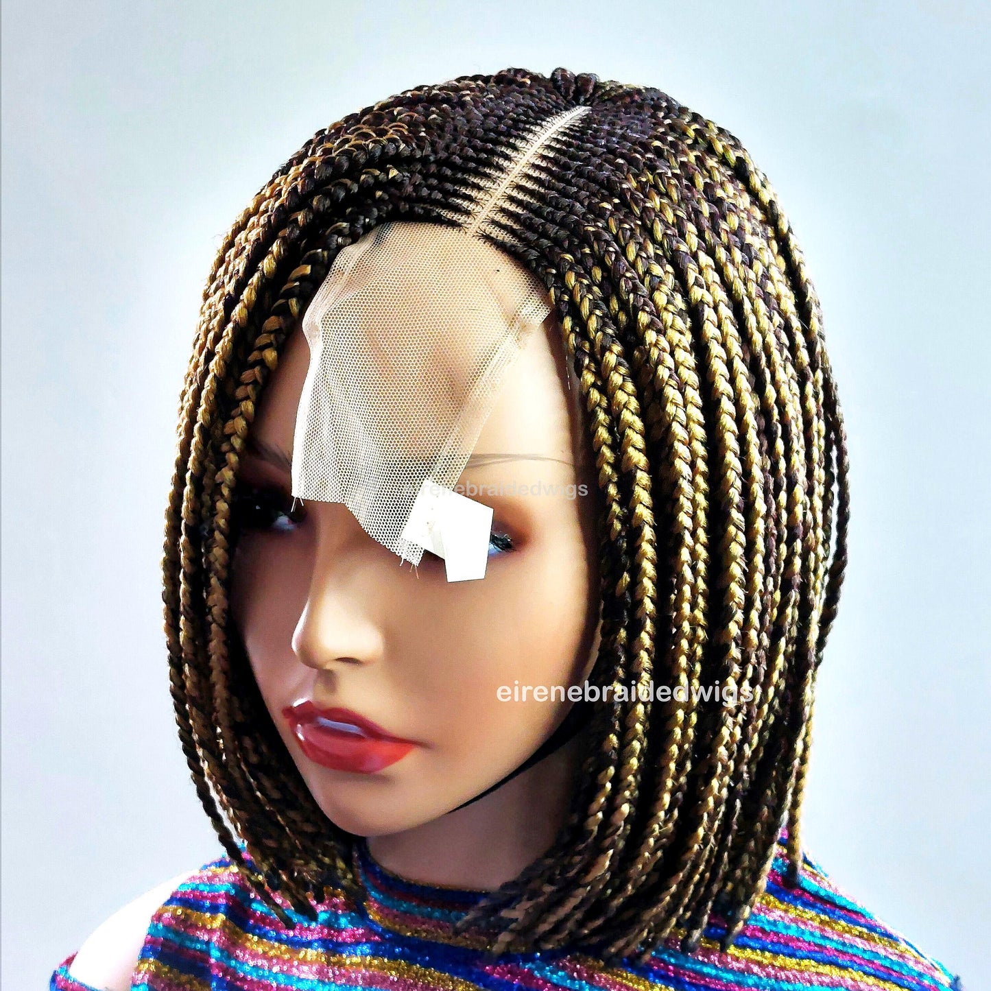 Braided Wigs for Black Women Bob Braids Wig – Short Brown Cornrow Wig with Gold Side Part – product image 7