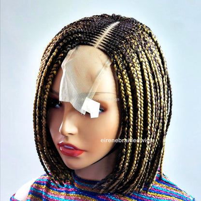 Braided Wigs for Black Women Bob Braids Wig – Short Brown Cornrow Wig with Gold Side Part – product image 7