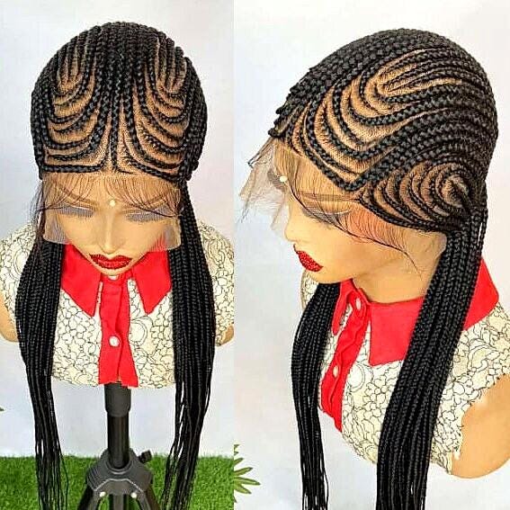 Braided Wigs for Black Women Fulani Braided Wig – Zigzag Cornrow Lace Frontal Wig with Baby Hair – product image 1