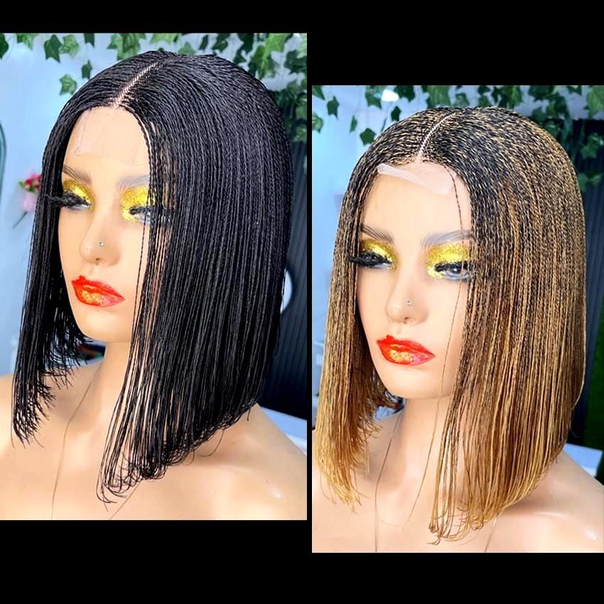 Braided Wigs for Black Women Micro Twist Braid Wig – 2x4 Lace Closure – 12 inch Human Hair Bob – product image 1