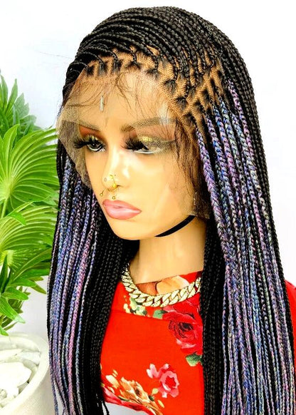 Braided Wigs for Black Women Knotless Box Braided Wig – Lace Frontal Human Hair Blend – Long Single Braid – product image 1