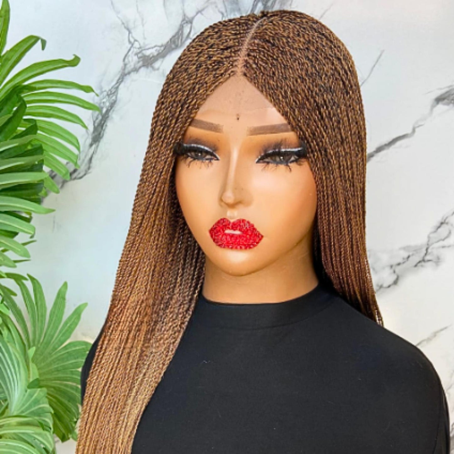 Braided Wigs for Black Women Micro Twist Braided Wig – Human Hair Lace Closure – 30 inch Lightweight Wig – product image 3