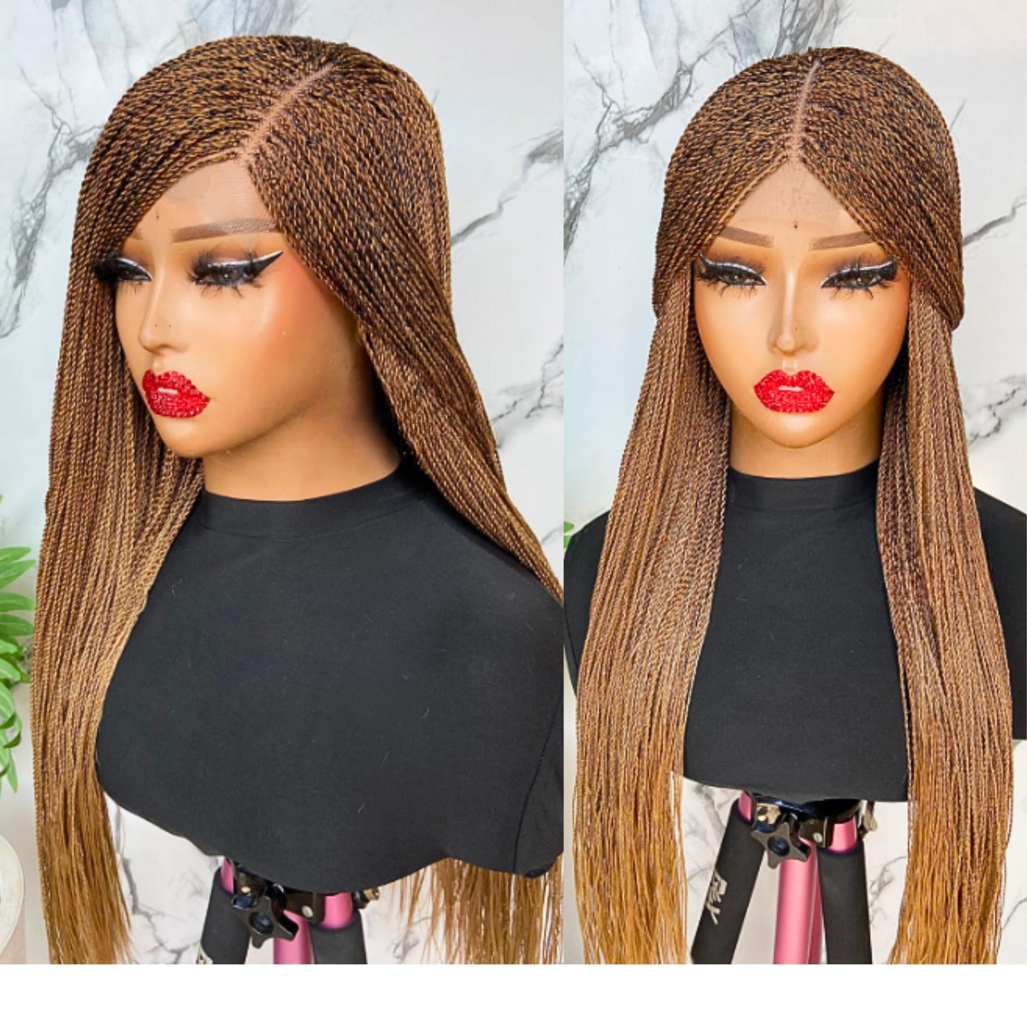 Braided Wigs for Black Women Micro Twist Braided Wig – Human Hair Lace Closure – 30 inch Lightweight Wig – product image 1