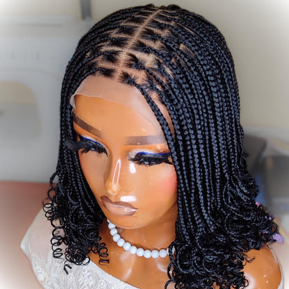 Braided Wigs for Black Women Knotless Box Braid Bob Wig – Black Curly Human Hair Lace Closure – product image 4