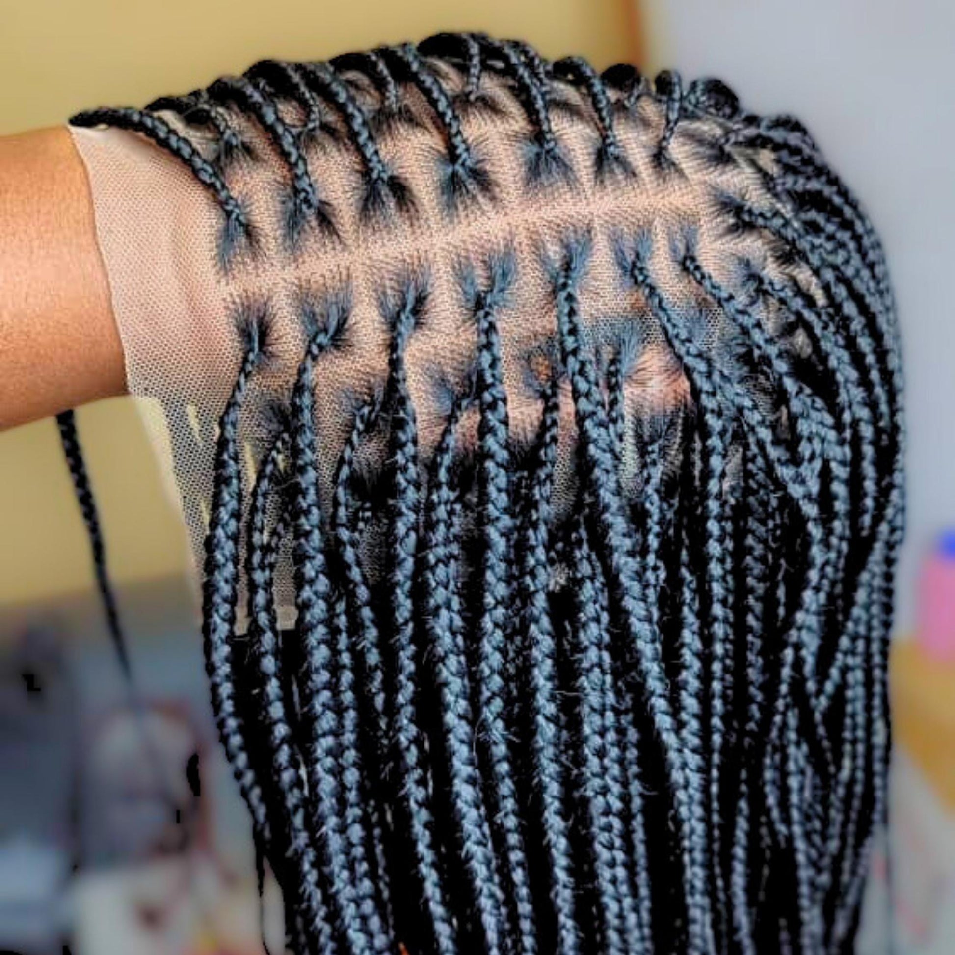 Braided Wigs for Black Women Knotless Box Braid Bob Wig – Black Curly Human Hair Lace Closure – product image 6