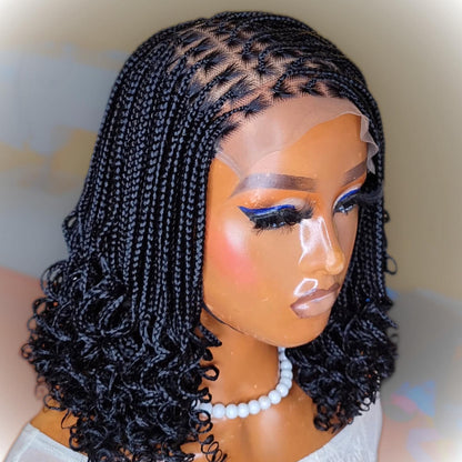 Braided Wigs for Black Women Knotless Box Braid Bob Wig – Black Curly Human Hair Lace Closure – product image 1