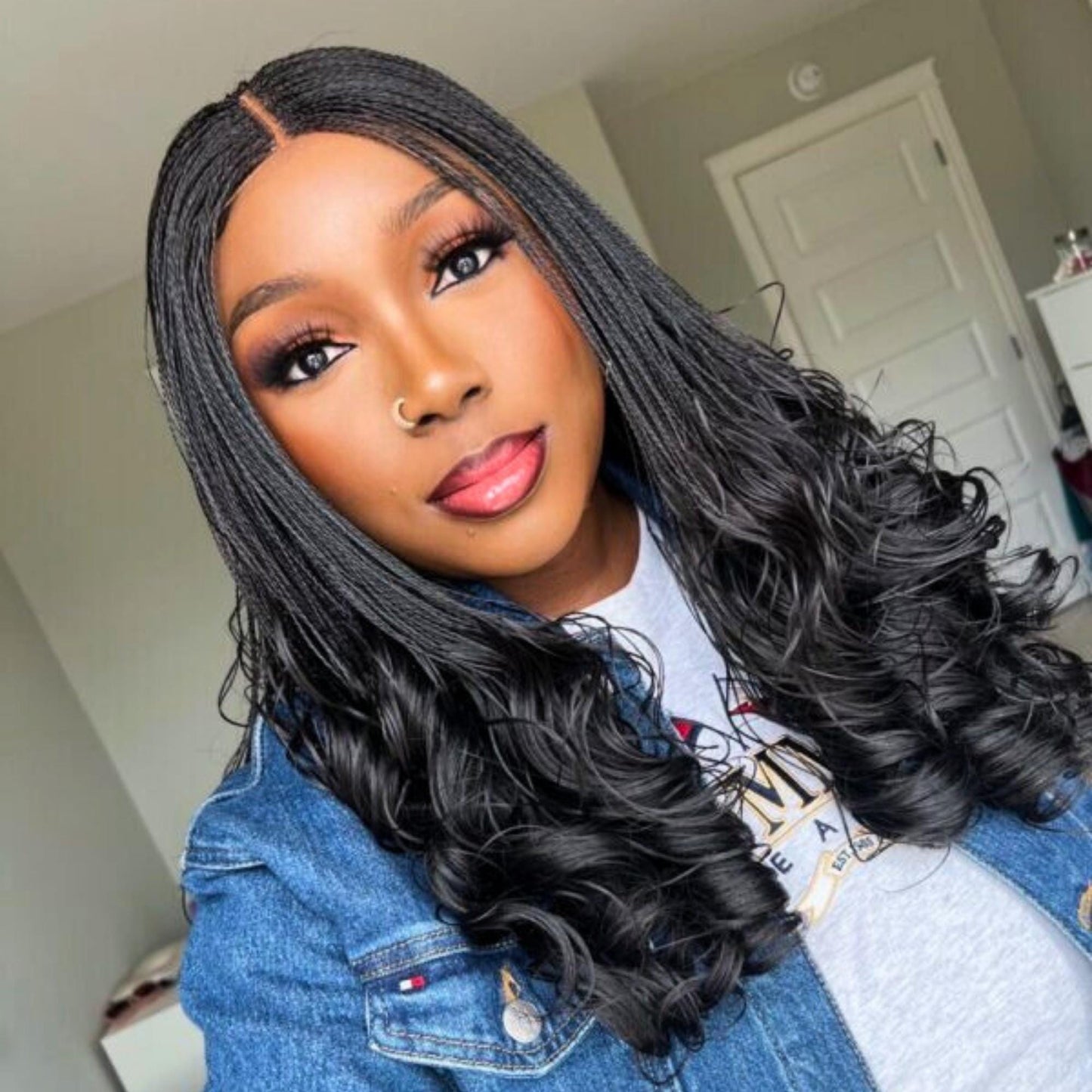 Braided Wigs for Black Women Knotless Braid Wig – Spanish Curls – Nano Twist – Human Hair Lace Front – product image 3