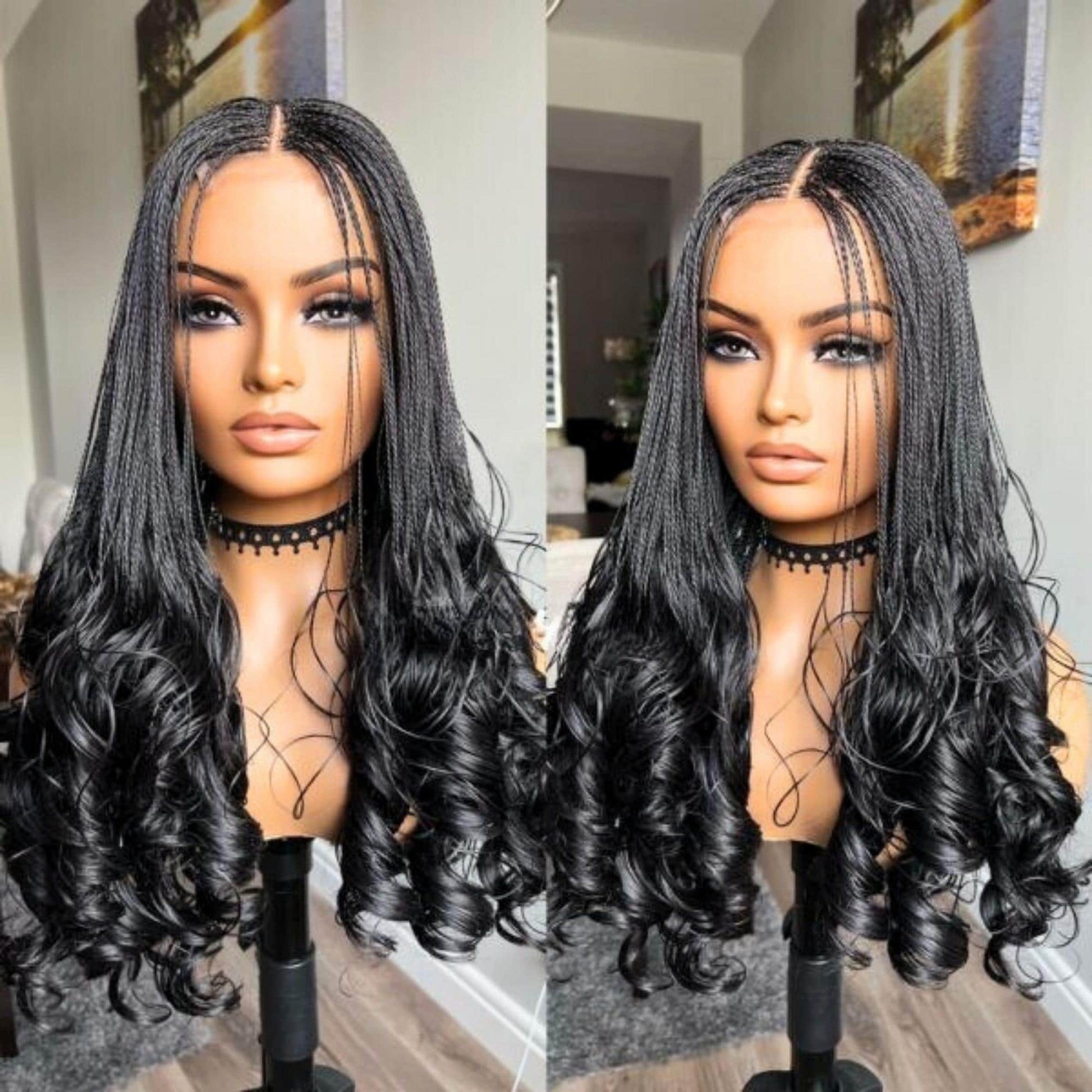 Braided Wigs for Black Women Knotless Braid Wig – Spanish Curls – Nano Twist – Human Hair Lace Front – product image 4