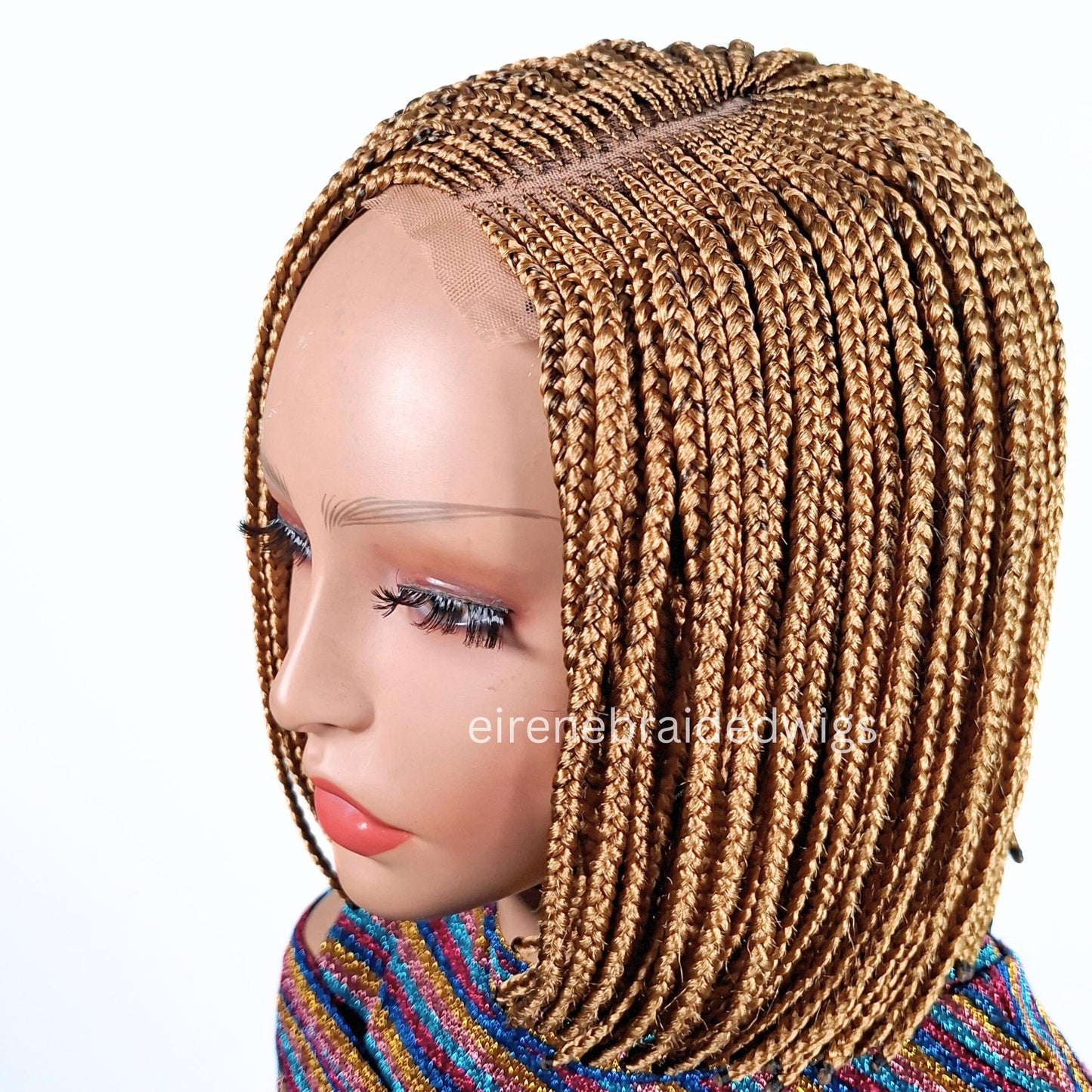 Braided Wigs for Black Women Bob Braids Wig – Short Brown Cornrow Wig with Gold Side Part – product image 4