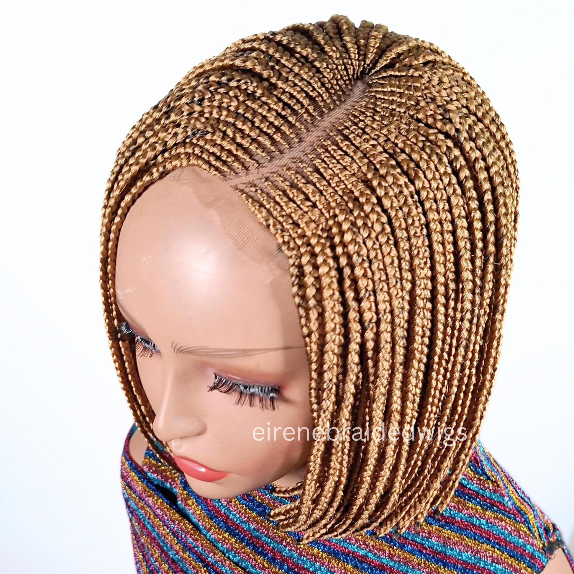 Braided Wigs for Black Women Bob Braids Wig – Short Brown Cornrow Wig with Gold Side Part – product image 8
