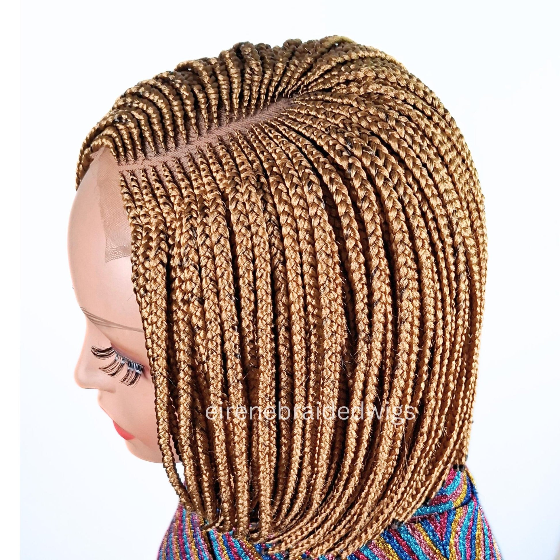Braided Wigs for Black Women Bob Braids Wig – Short Brown Cornrow Wig with Gold Side Part – product image 3