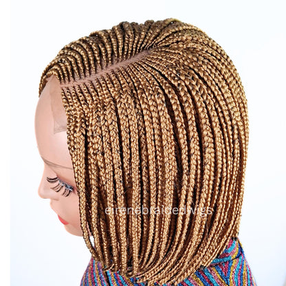 Braided Wigs for Black Women Bob Braids Wig – Short Brown Cornrow Wig with Gold Side Part – product image 3