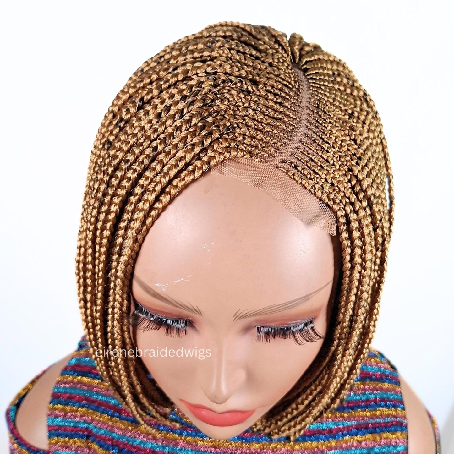 Braided Wigs for Black Women Bob Braids Wig – Short Brown Cornrow Wig with Gold Side Part – product image 9