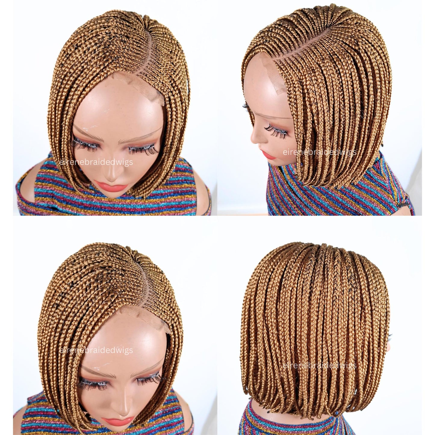 Braided Wigs for Black Women Bob Braids Wig – Short Brown Cornrow Wig with Gold Side Part – product image 5