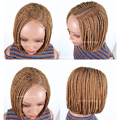 Braided Wigs for Black Women Bob Braids Wig – Short Brown Cornrow Wig with Gold Side Part – product image 5