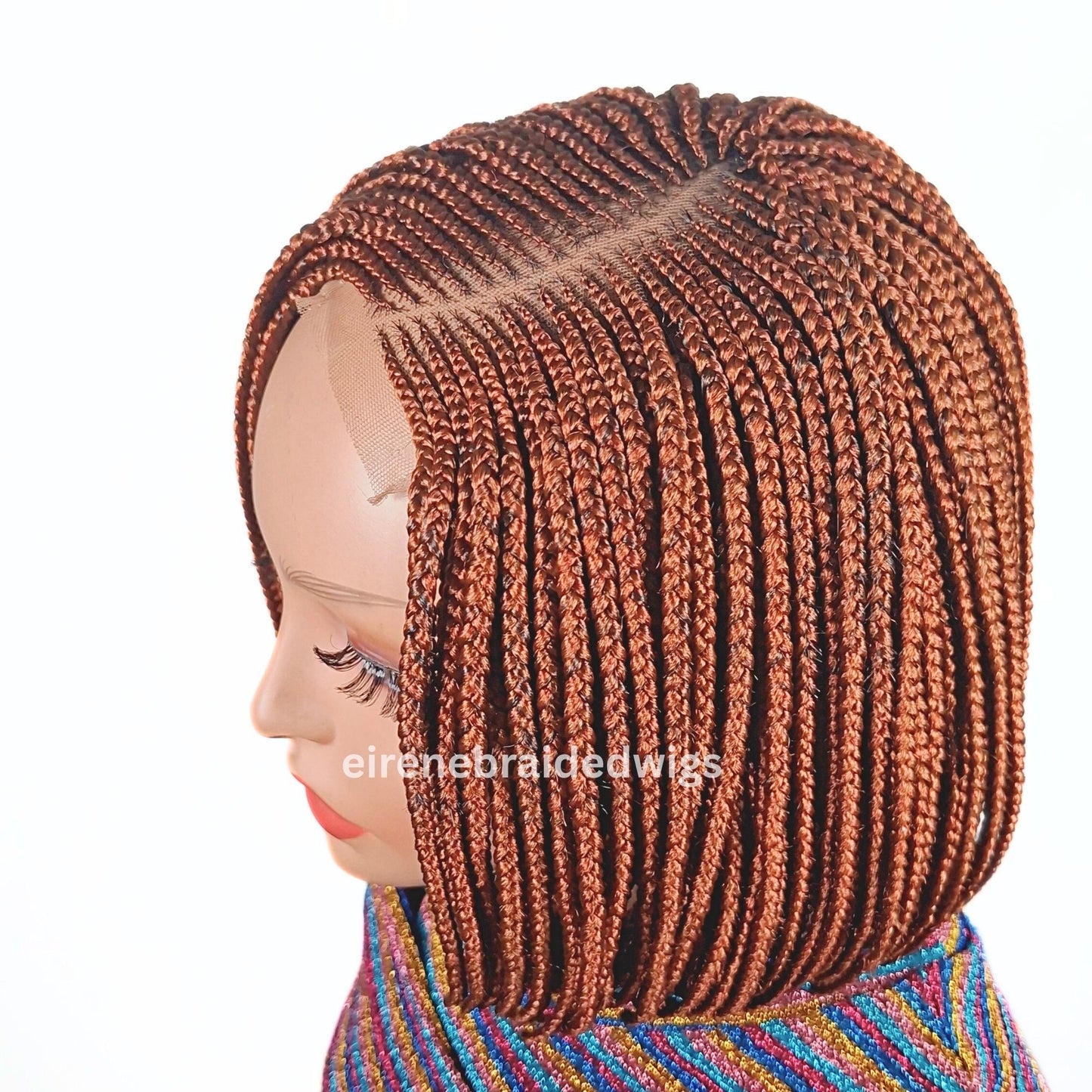Braided Wigs for Black Women Bob Braids Wig – Short Brown Cornrow Wig with Gold Side Part – product image 4