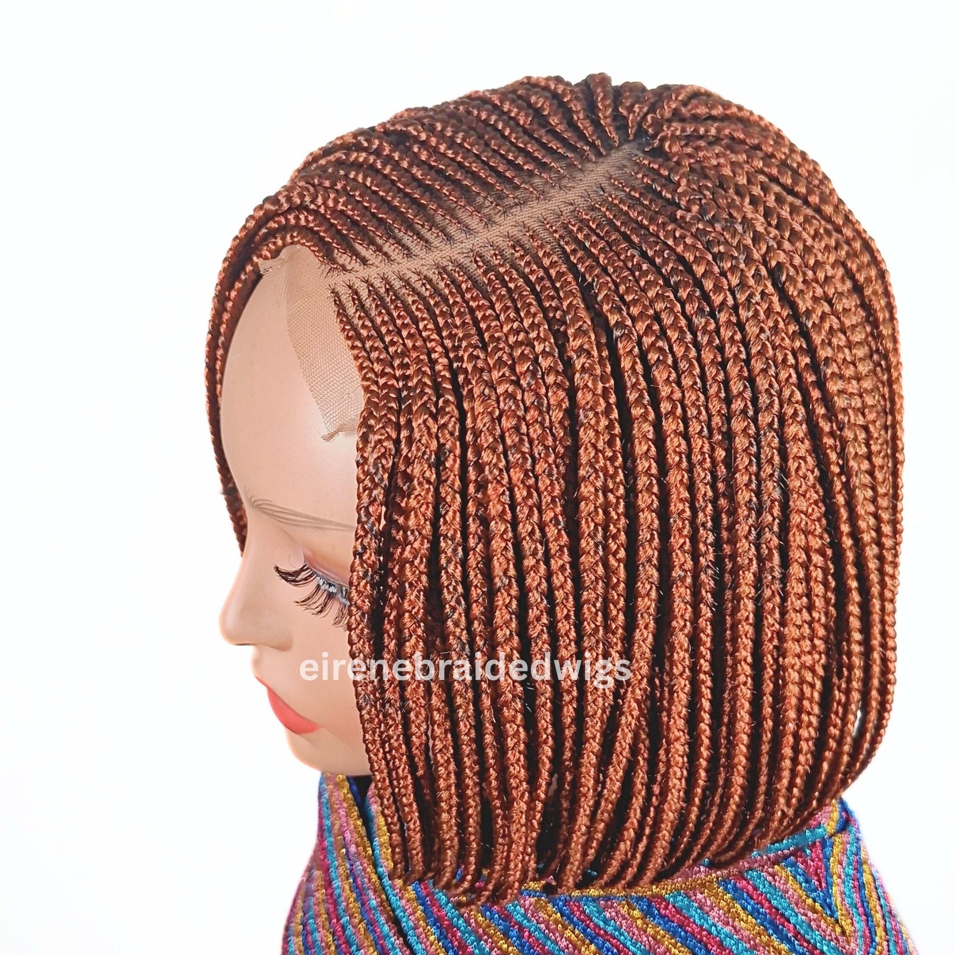 Braided Wigs for Black Women Bob Braids Wig – Short Brown Cornrow Wig with Gold Side Part – product image 4