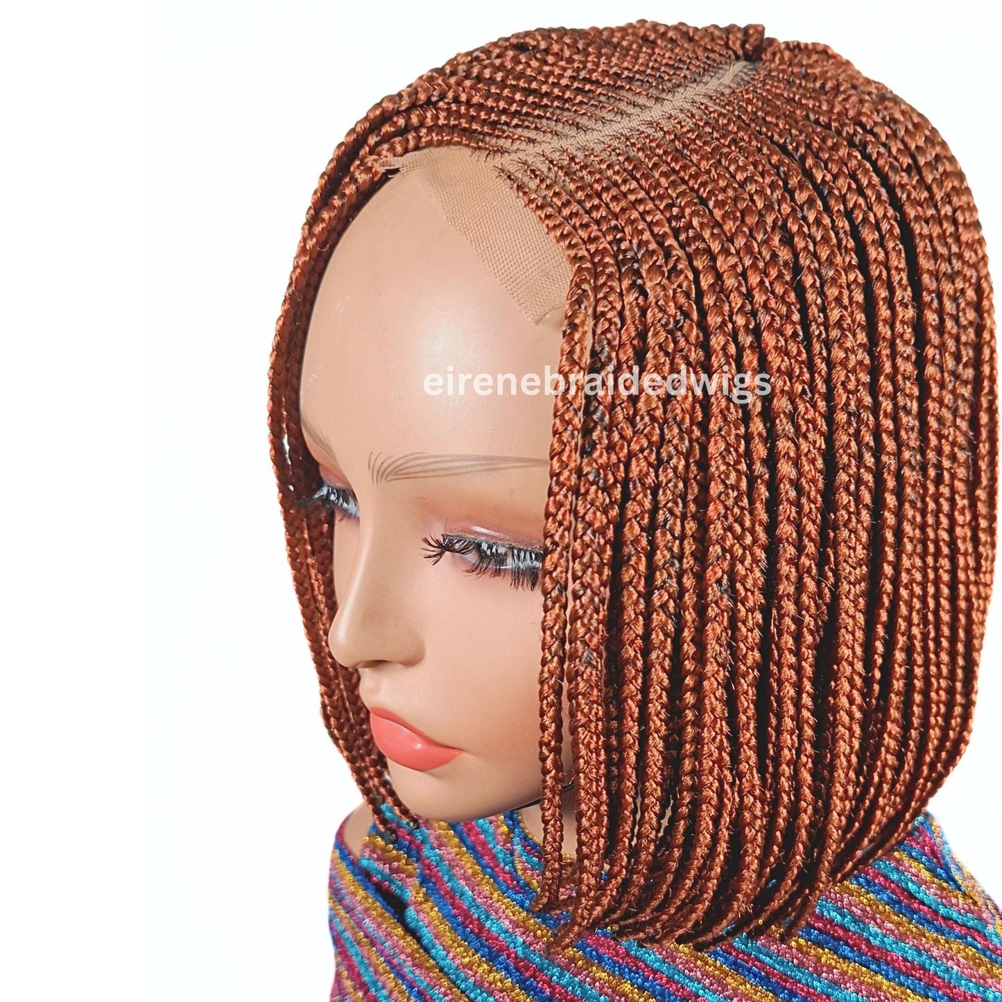 Braided Wigs for Black Women Bob Braids Wig – Short Brown Cornrow Wig with Gold Side Part – product image 7