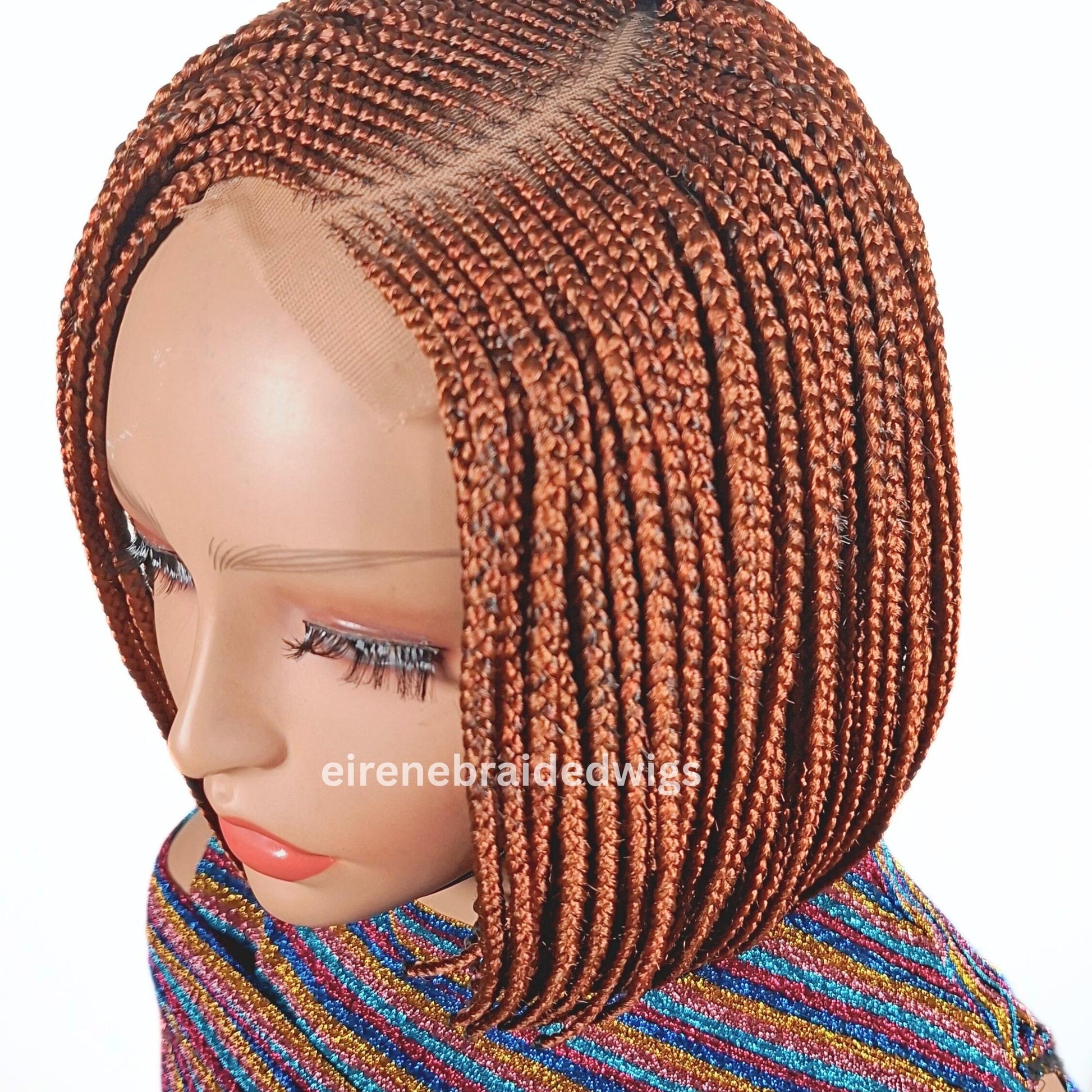 Braided Wigs for Black Women Bob Braids Wig – Short Brown Cornrow Wig with Gold Side Part – product image 10