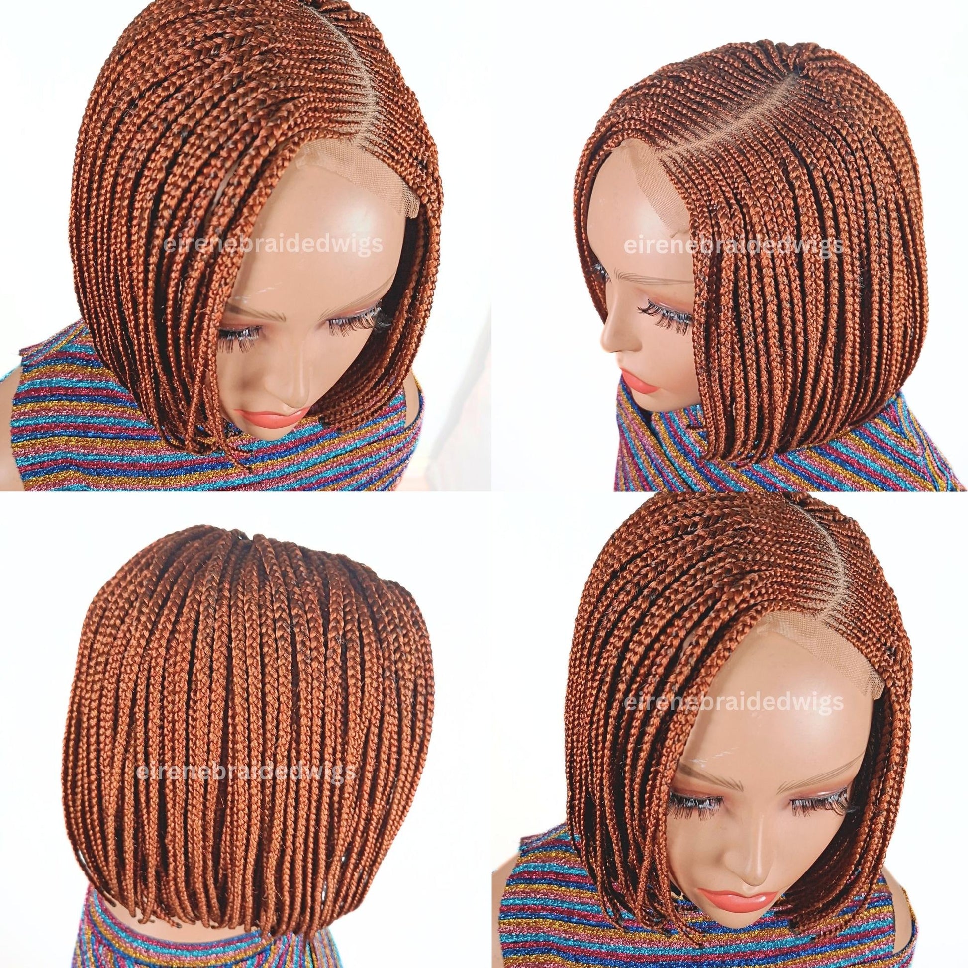 Braided Wigs for Black Women Bob Braids Wig – Short Brown Cornrow Wig with Gold Side Part – product image 2