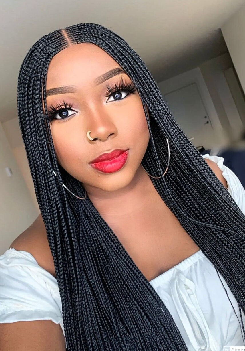 26inches Braided Wigs for Black Women Handmade Braided Wig – Cornrow Weave – 2x4 Lace Closure – product image 2