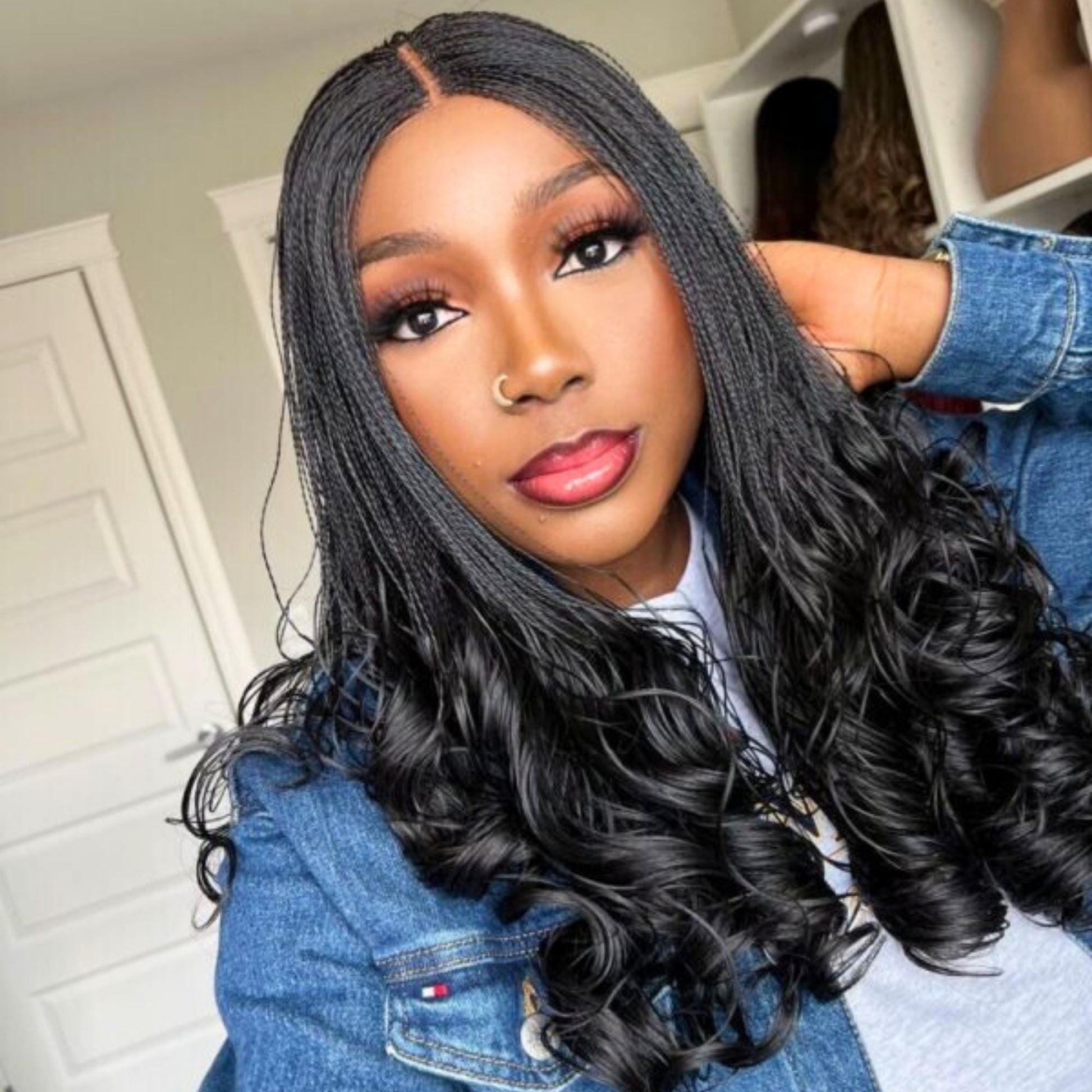 Braided Wigs for Black Women Knotless Braid Wig – Spanish Curls – Nano Twist – Human Hair Lace Front – product image 2