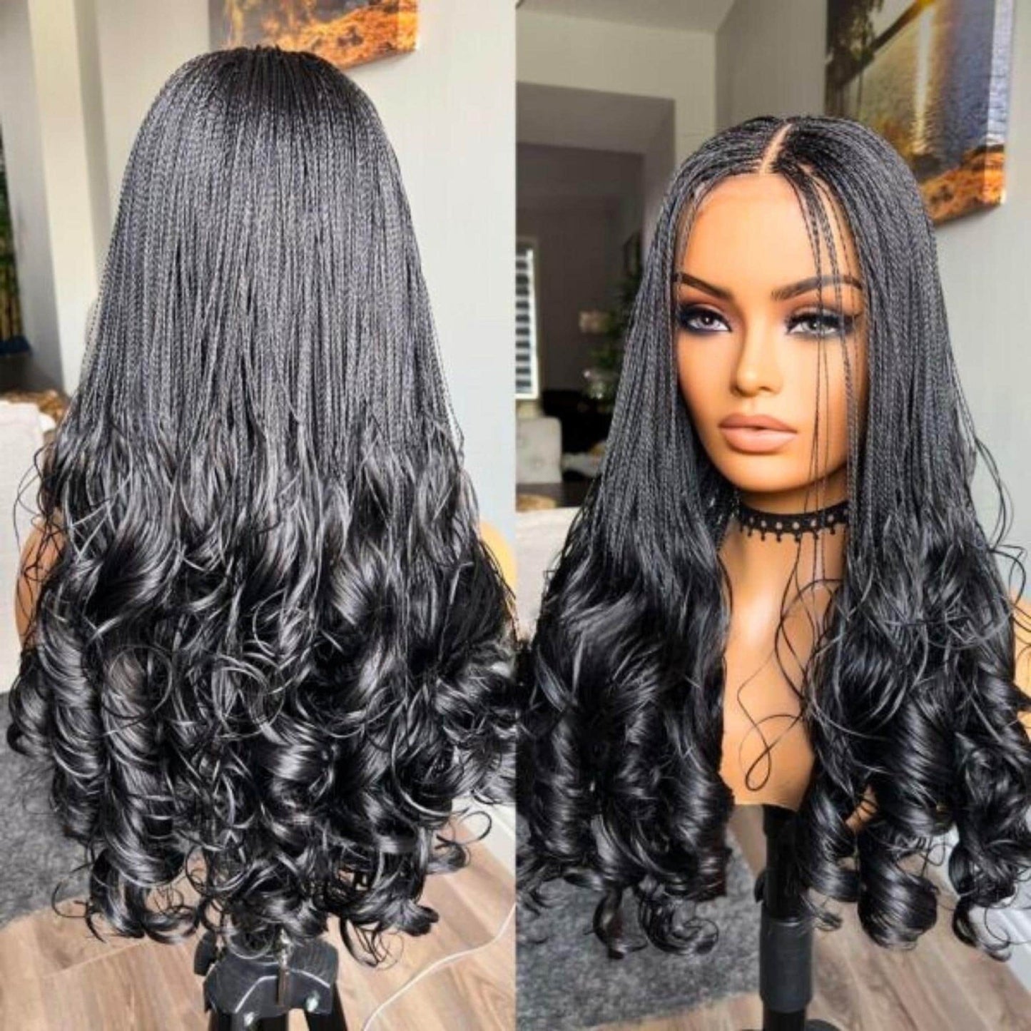 Braided Wigs for Black Women Knotless Braid Wig – Spanish Curls – Nano Twist – Human Hair Lace Front – product image 1